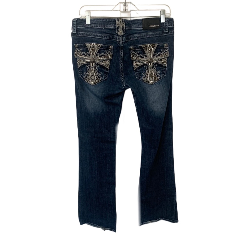 Grace in LA Dark Blue Jeans with Embellished Pockets size 30 Low Rise